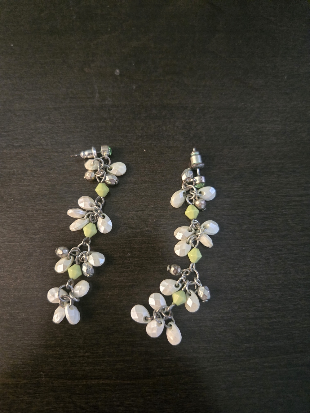 Dangle Cluster Earrings with Pale Green Accent